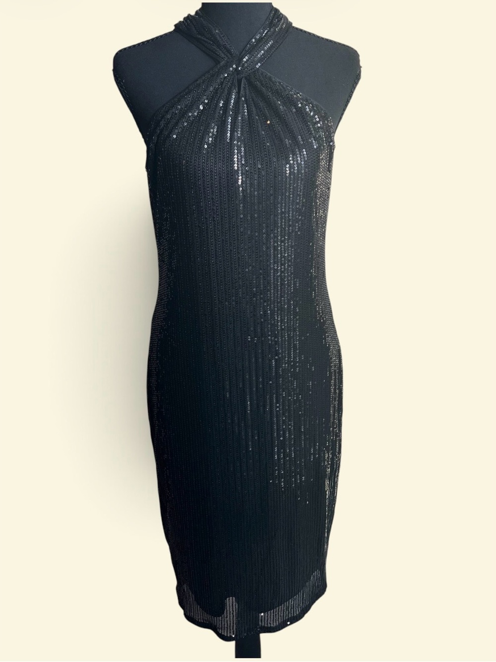 Grace Karin Women’s L Black Vertical Sequin Halter Sheath Dress Formal Party